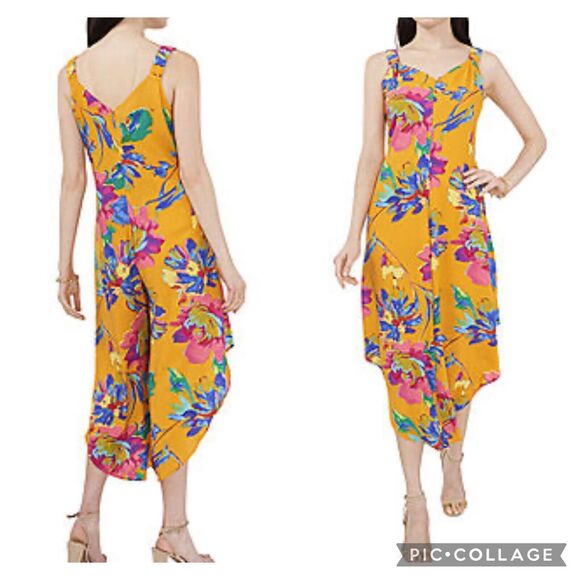 NEW MSK Floral Jumper Halter Top Asymmetrical Leg Jumpsuit Size Small NWT - Picture 1 of 14